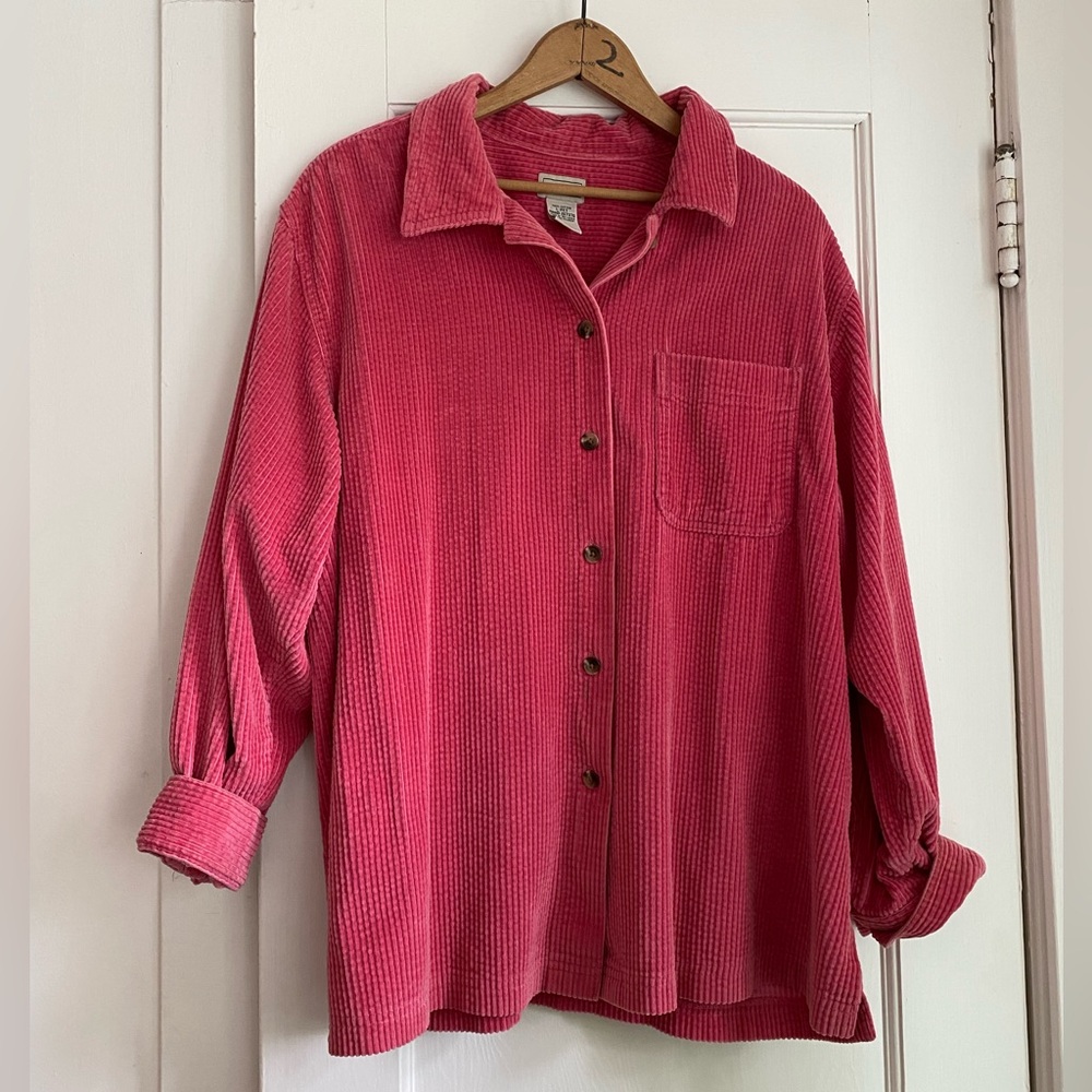 L.L. BEAN 100% Cotton Pink Wide Wale Corduroy Work Shirt Chore Coat